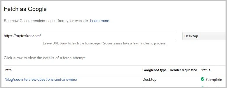 Fetch as Google tool for SEO interview questions